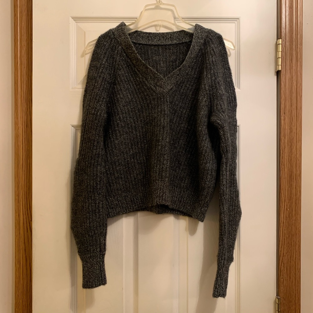Super soft dark grey sweater sleeve slits